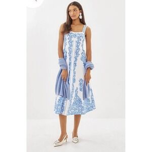 Lilly Pulitzer Maella Midi Dress Blue White Sunny‎ Side Up Sz 12 NEW $318 Resort